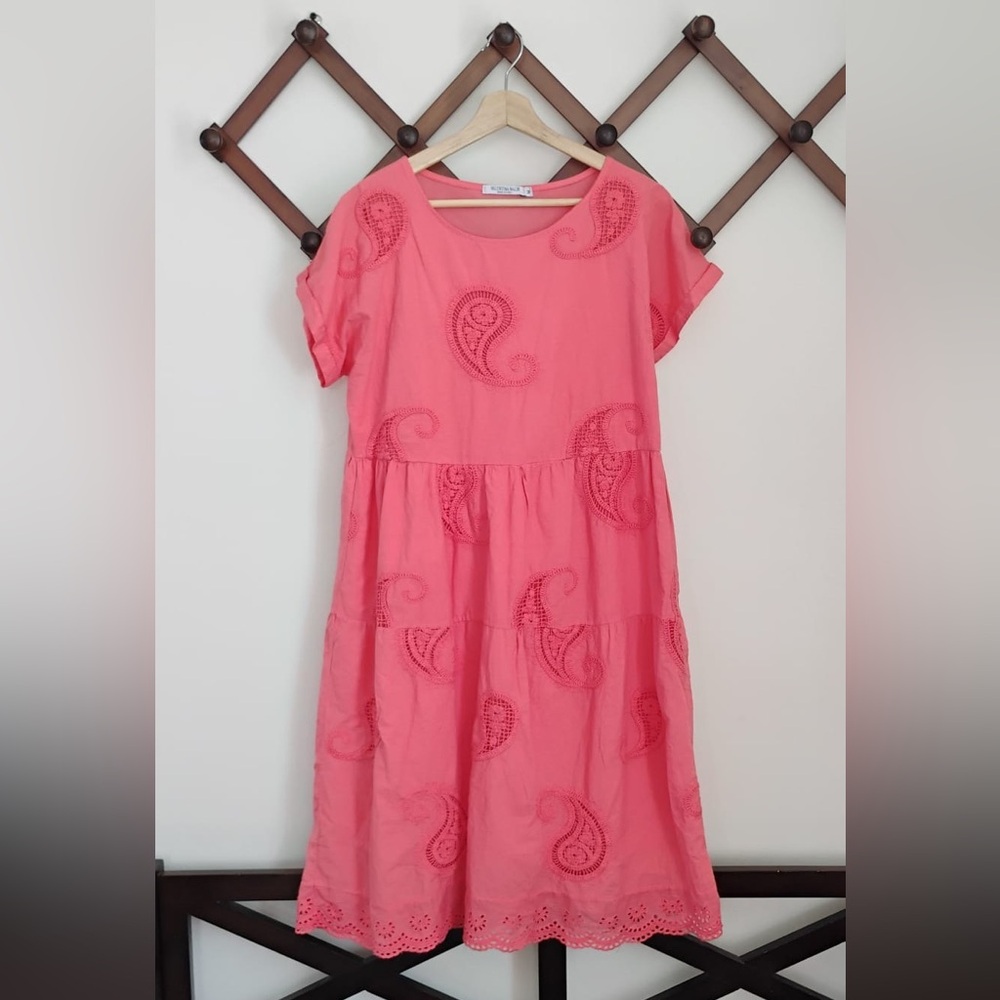 Valentina Naldi PeachyPink Paisley Midi Dress| Made in Italy| size M | Fits M-L